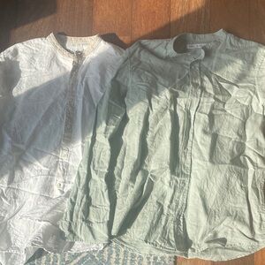 Zara Men's Casual Green and White Button Down Shirts